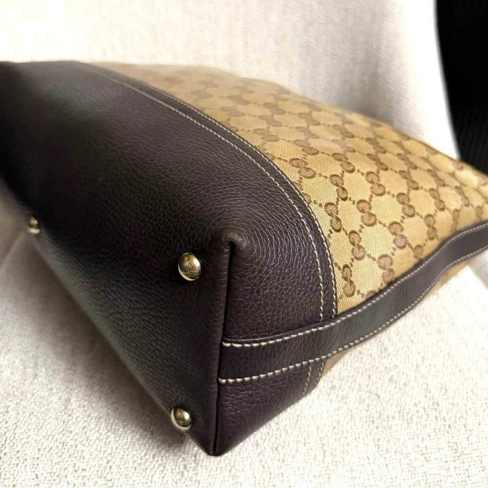 Authentic Gucci GG Crystal Canvas Hobo bag leather trims gold hardware